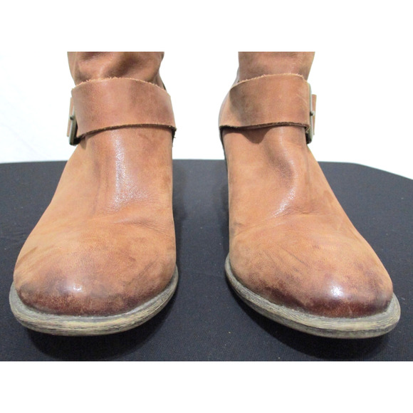 Lucky Brand Tommie Brown Leather Buckle Accent Slip On Ankle Booties Women 8M - Picture 4 of 9
